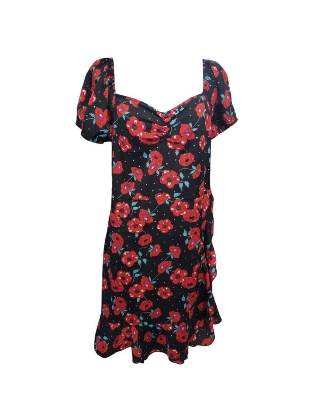 QED LONDON Black & Red Floral Print Womens Dress XL